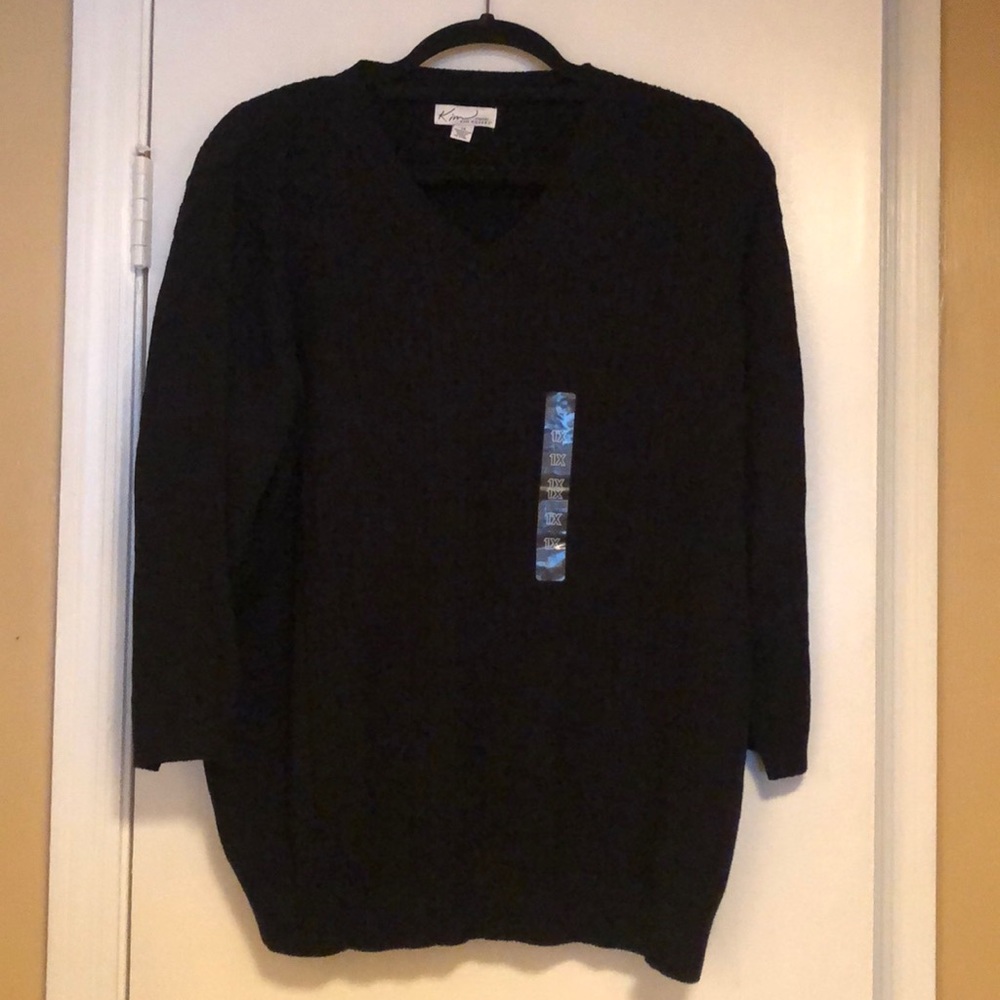 Kim Rogers V Neck Cable Sweater 3/4 Sleeve